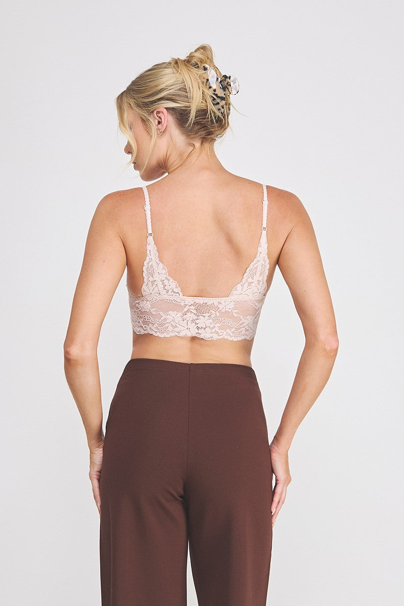 Elise Corded Lace Padded Bralette pink lace detail