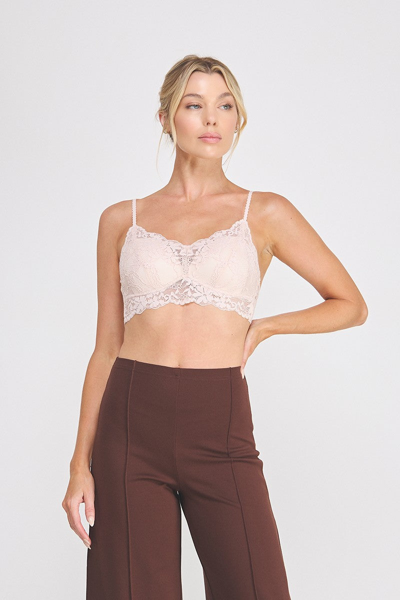 Elise Corded Lace Padded Bralette pink front