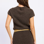 Cedar Mock Neck Sweater Dress in Espresso, back view
