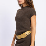 Cedar Mock Neck Sweater Dress in Espresso, side view
