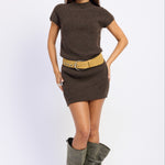 Cedar Mock Neck Sweater Dress in Espresso, front view