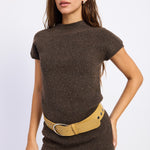 Cedar Mock Neck Sweater Dress in Espresso, front detail