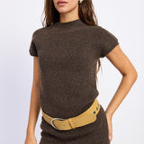 Cedar Mock Neck Sweater Dress in Espresso, front detail