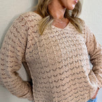 Juno Scallop Hem Pointelle Sweater in Latte