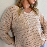 Juno Scallop Hem Pointelle Sweater in Latte