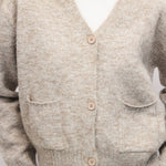 TAUPE 5 close up of taupe cardigan patch pockets