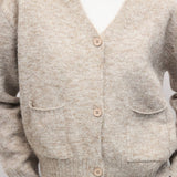 TAUPE 5 close up of taupe cardigan patch pockets