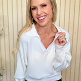 Emery Ribbed Dolman Polo Sweater