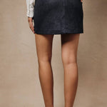 Timber Faux Suede Mini Skirt in Navy-Multi, back zip view