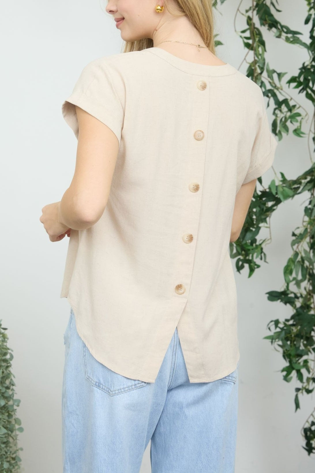 Golden Hour Split Neck Linen Top