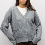 HGREY 4 fuzzy knit cardigan in heather grey, detail view