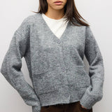 HGREY 4 fuzzy knit cardigan in heather grey, detail view