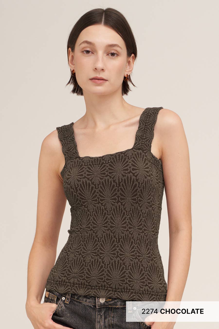 Julie Lace Textured Square Top in Chocolate