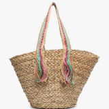 Kit Seagrass Tote With Braided Rainbow Handles