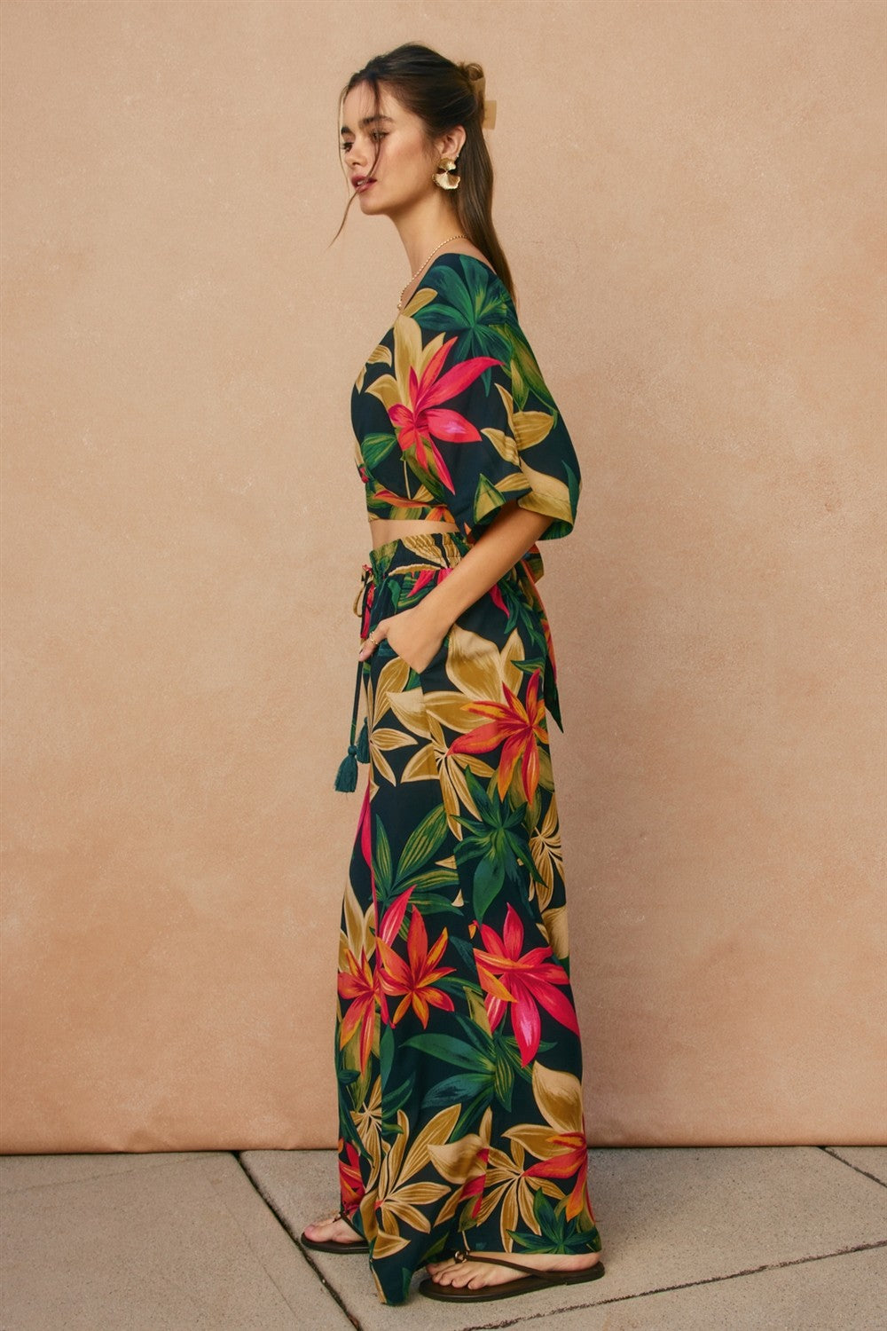 Rowan Printed Wide Leg Pants in Midnight Paradise, side
