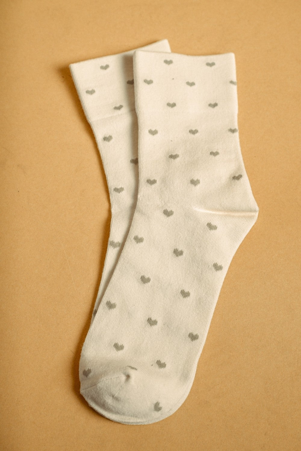 Mini Heart Crew Socks in Cream/Sage