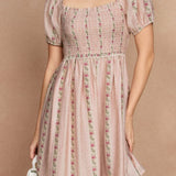 Striped Romance Puff Sleeve Smocked Mini Dress