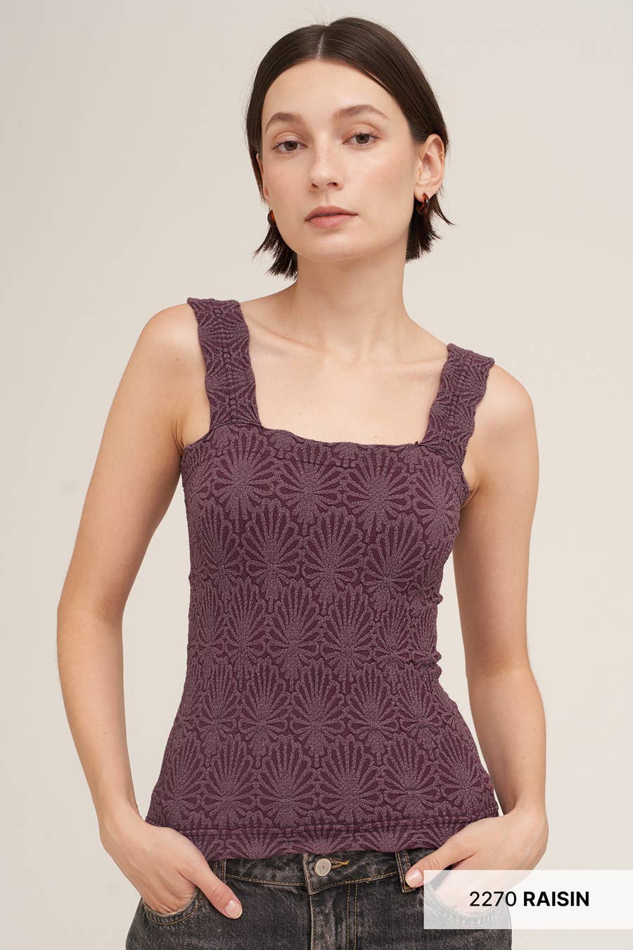 Julie Lace Textured Square Top in Raisin