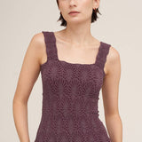 Julie Lace Textured Square Top in Raisin