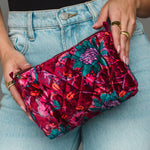 Wildflower Woven Travel Pouch in burgundy floral