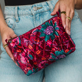 Wildflower Woven Travel Pouch in burgundy floral