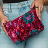 Wildflower Woven Travel Pouch in burgundy floral