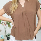 Golden Hour Split Neck Linen Top