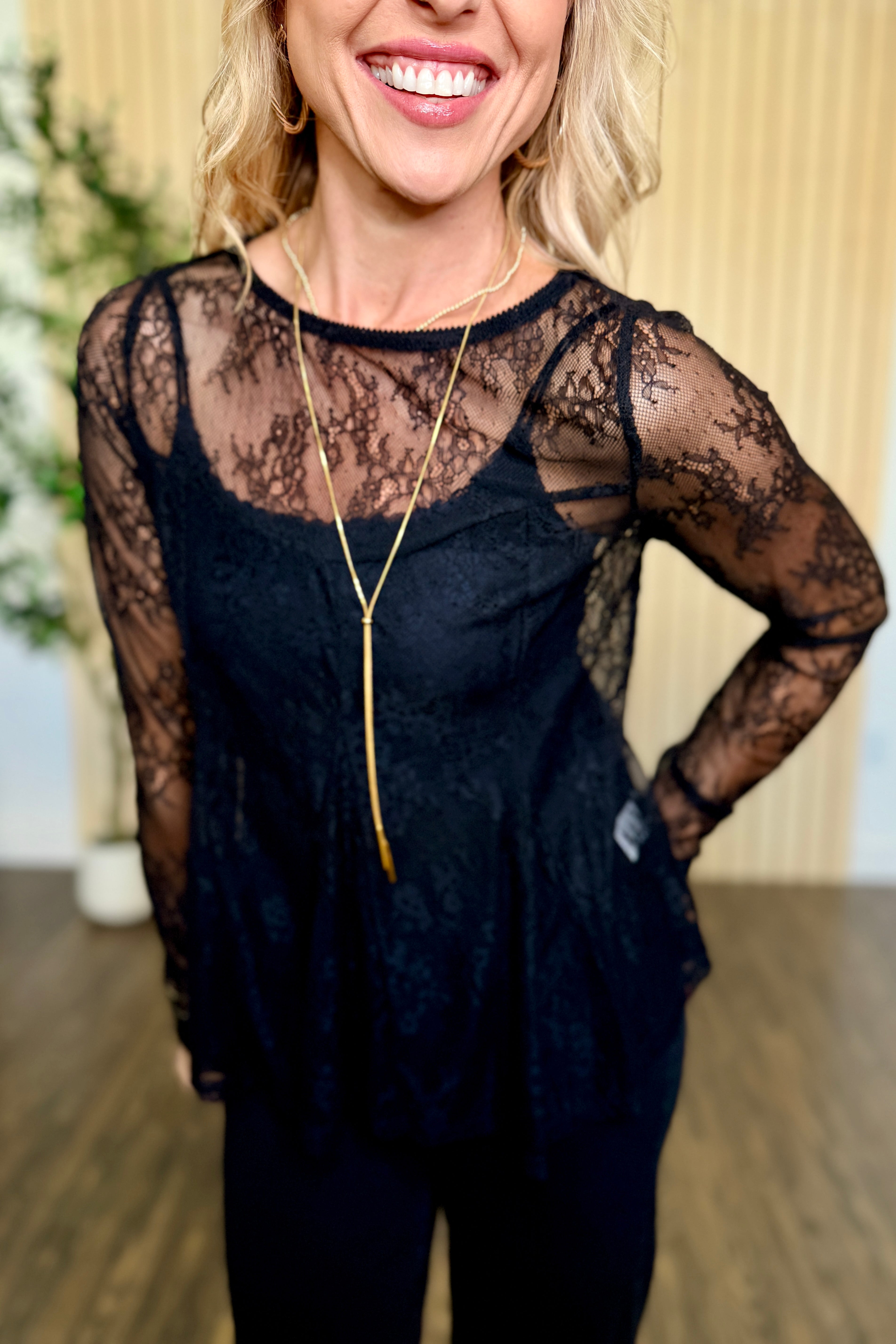 Vivienne Lace Peplum Long-Sleeve Top