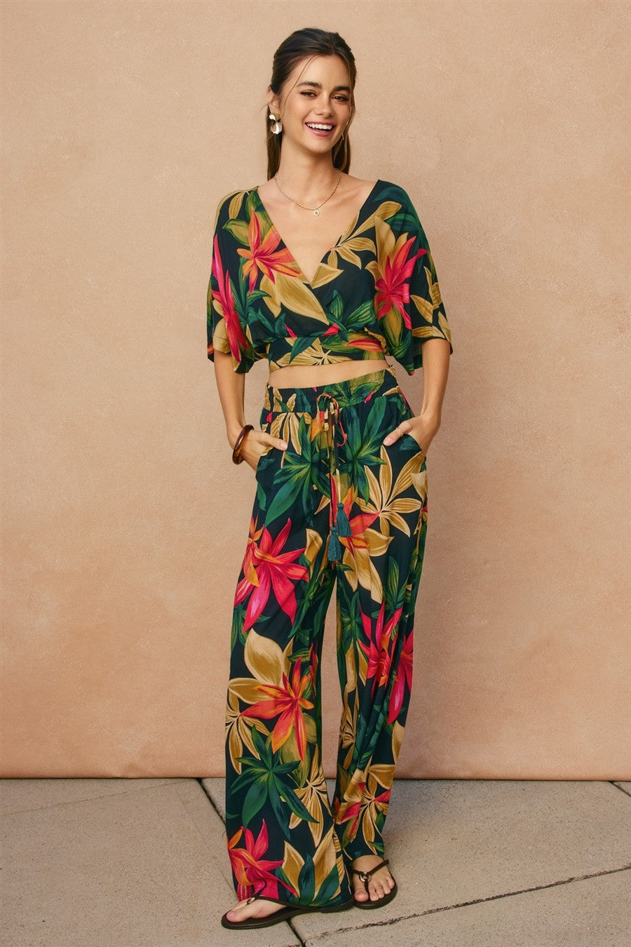 Rowan Printed Wide Leg Pants in Midnight Paradise, front