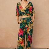 Rowan Printed Wide Leg Pants in Midnight Paradise, front