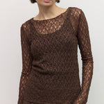 Willow Sheer Lace Top in Brown, back view
