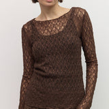 Willow Sheer Lace Top in Brown, back view