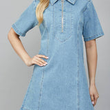Zoey Half Zip front A-Line Denim Dress
