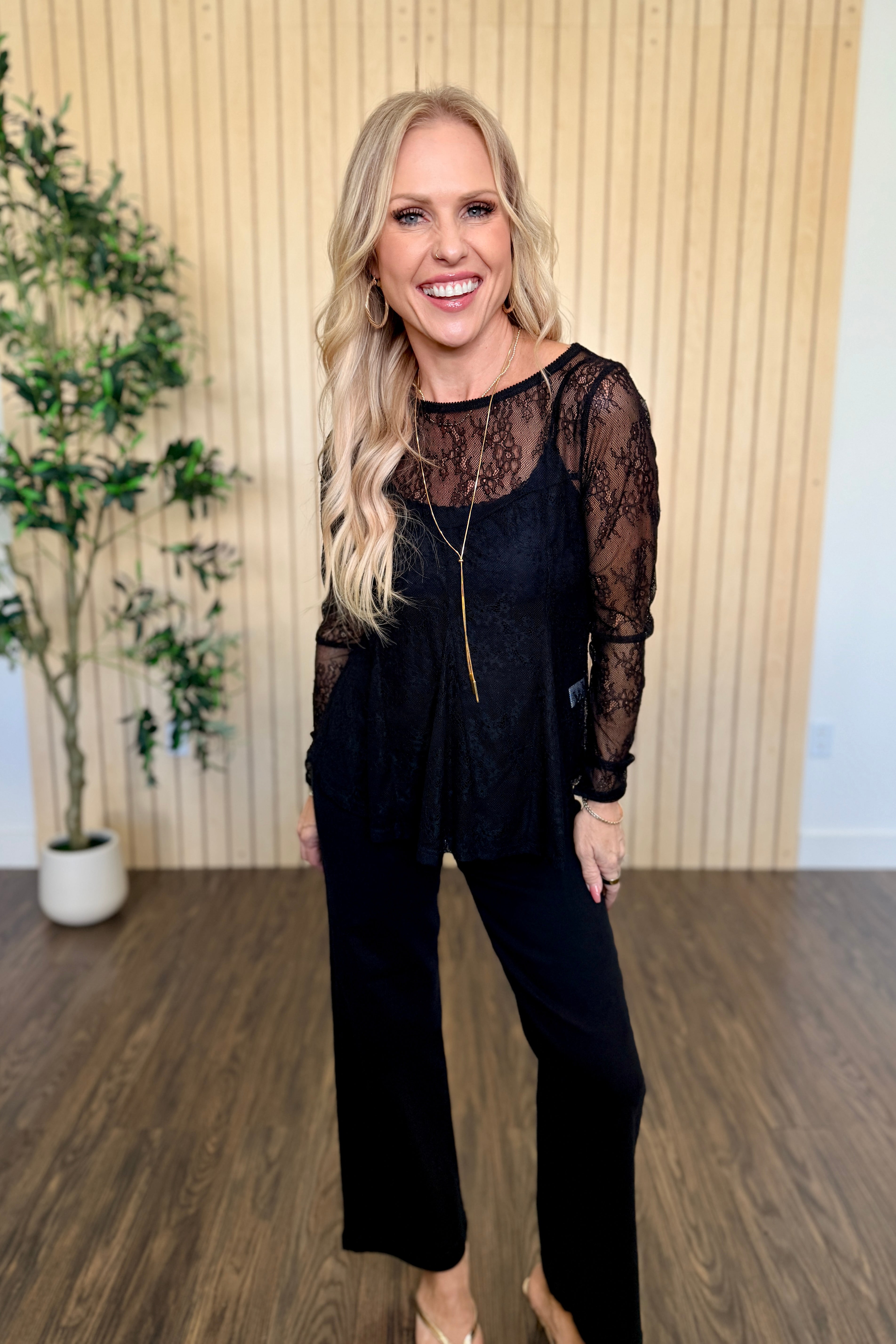 Vivienne Lace Peplum Long-Sleeve Top