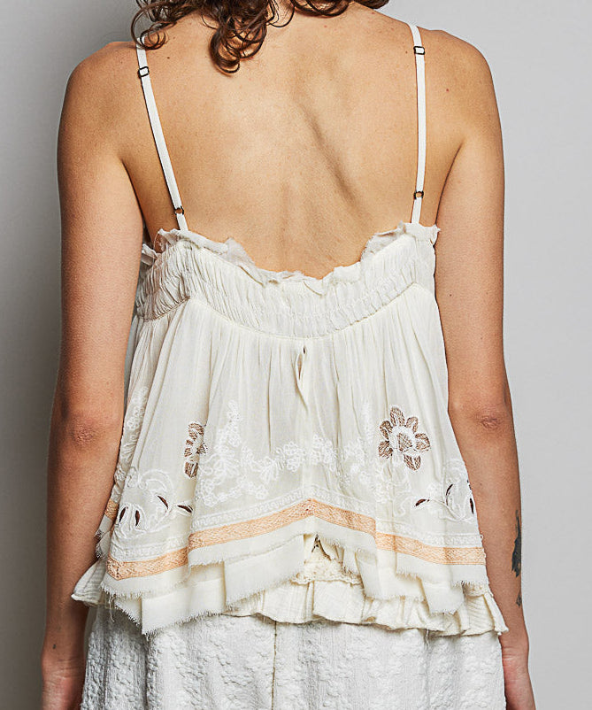 Faye Sleeveless Embroidered Raw Edge Top