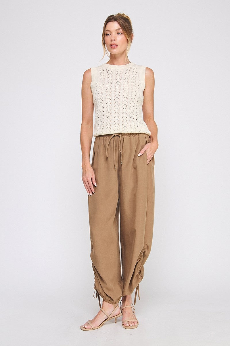 Marlow Drapey Twill High-Waist Jogger mocha back