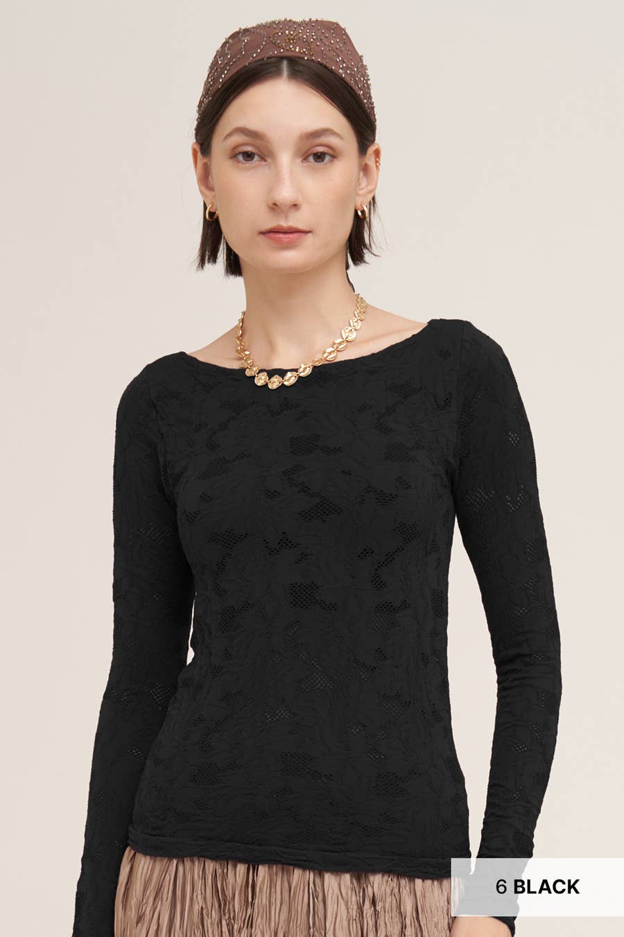 Rosie Floral Lace Boat Neck Top in Black
