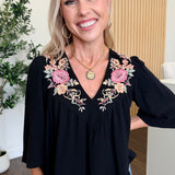 Embroidered Flutter Sleeve Cutout Blouse