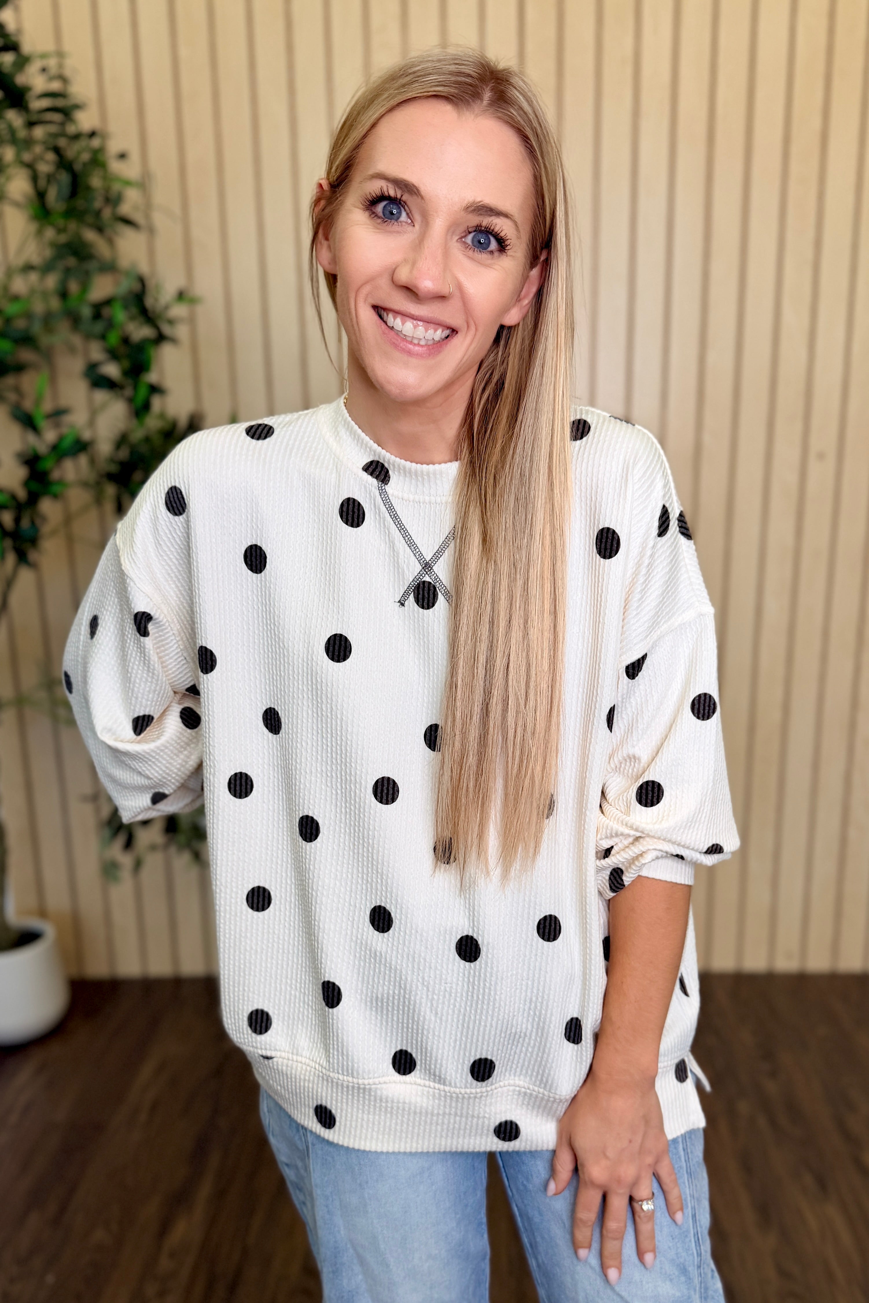 Isla Polka Dot Textured Knit Top