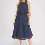 Delaney Eyelet Midi Skirt with Pockets navy full look