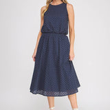Delaney Eyelet Midi Skirt with Pockets navy full look