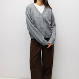 HGREY 2 fuzzy knit cardigan in heather grey, three quarter view