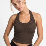 Davina Floral Lace Halter Crop Top in Chocolate