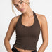 Davina Floral Lace Halter Crop Top in Chocolate