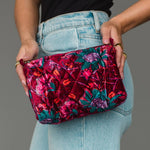 Wildflower Woven Travel Pouch in burgundy floral, detail