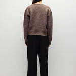 BROWN 4 fuzzy knit cardigan in brown, back view