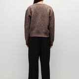 BROWN 4 fuzzy knit cardigan in brown, back view