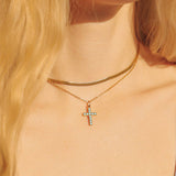 MTT Jewelry - Jewelry - Charms - 18K Gold PVD Stainless Steel Turquoise Stone Cross Charm - MTT Collective