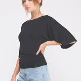 Isla Double Knit Angel Sleeve Cinch Top black side