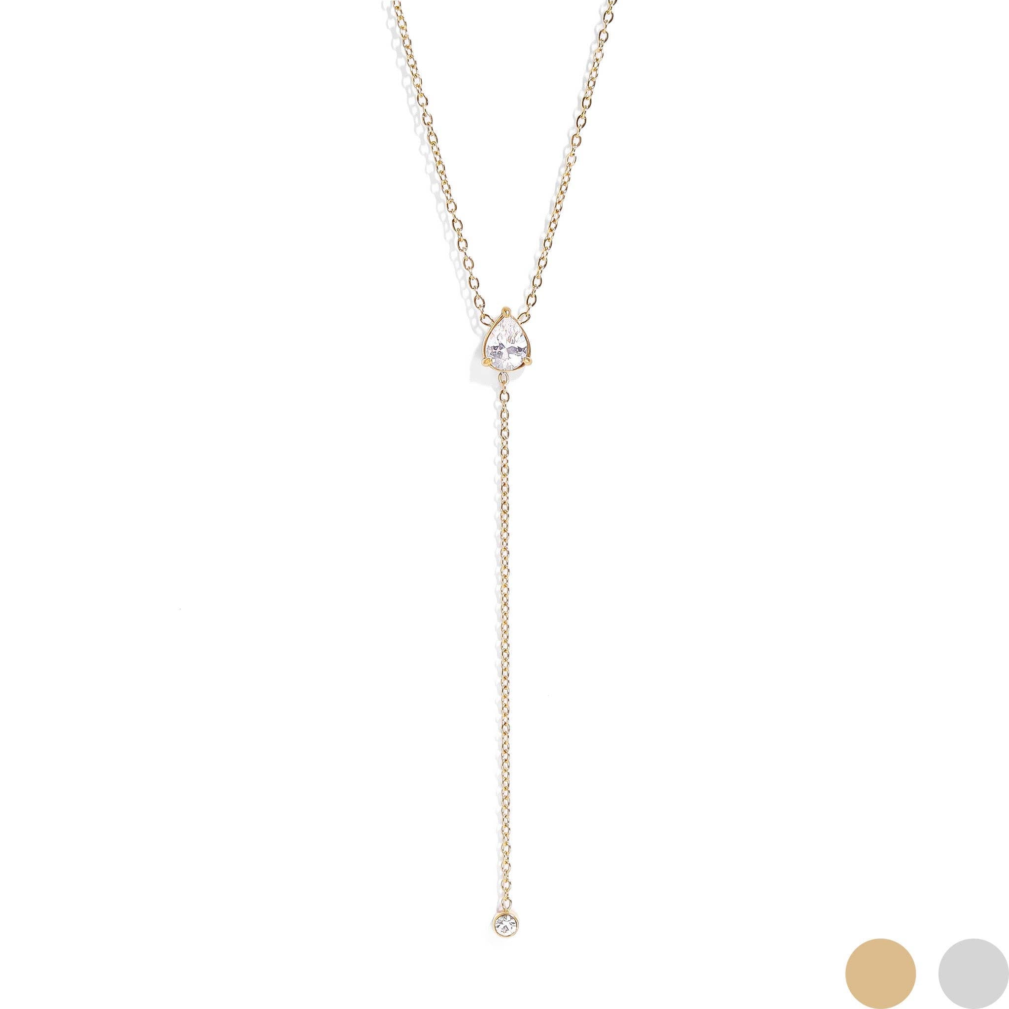 MTT Jewelry - Jewelry - Necklaces - Morgan Cubic Zirconia Teardrop Lariat Necklace - MTT Collective